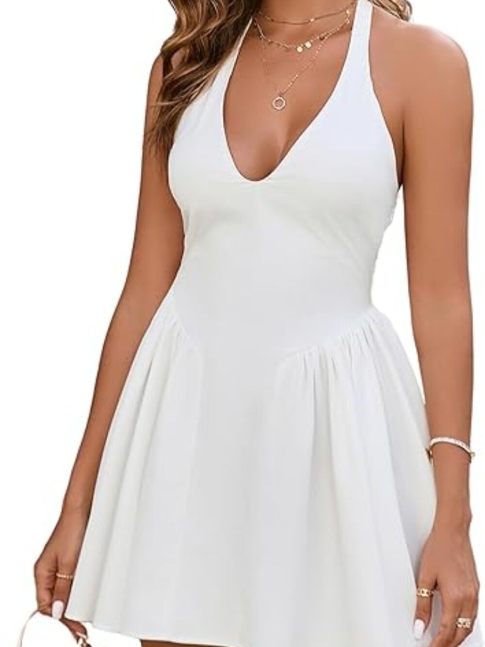 Parthea Women's Summer Halter V Neck Flowy Mini Dress Flowy A Line Bow Tie